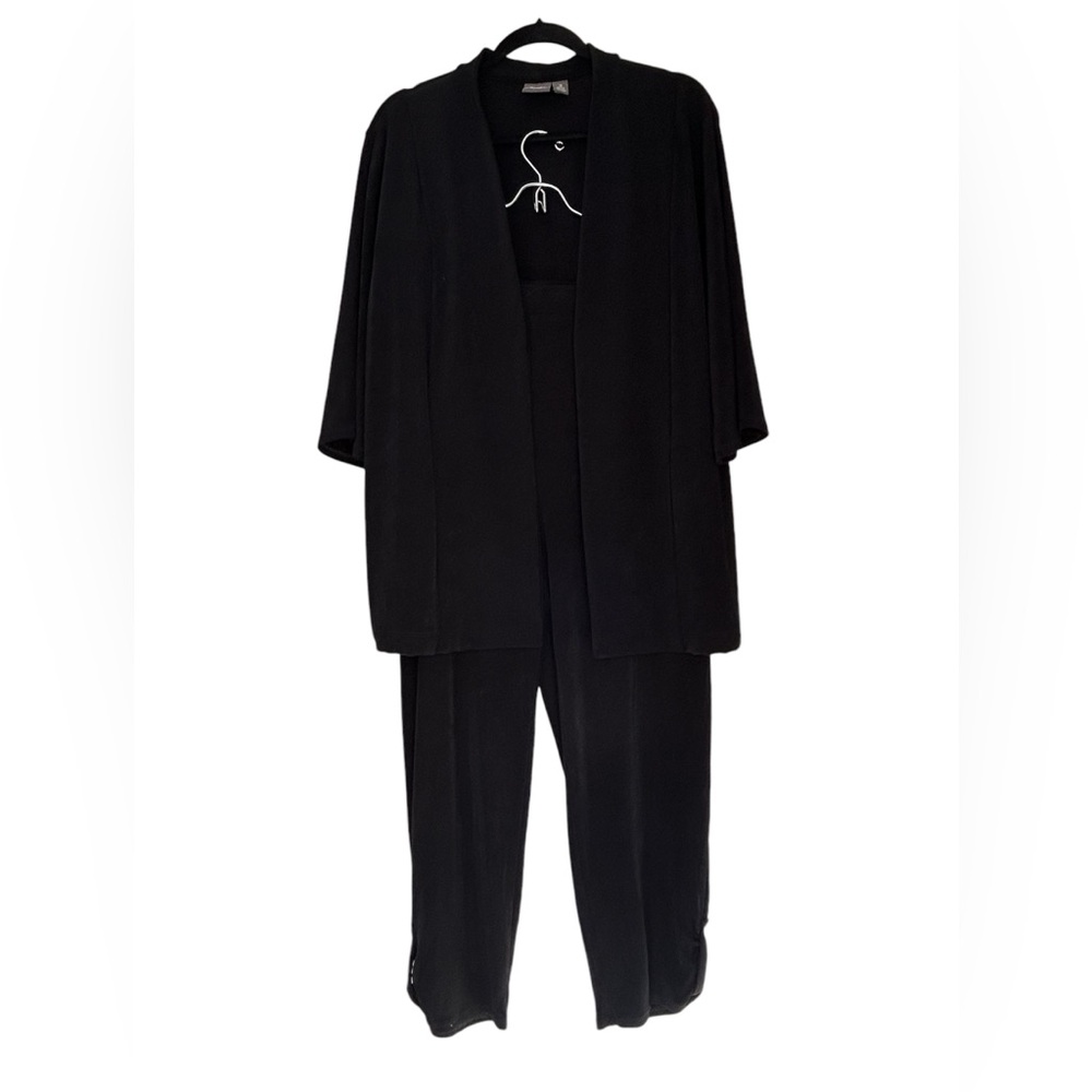 Chicos TRAVELERS Set Open Long Jacket & Capri pants SZ XL Black
